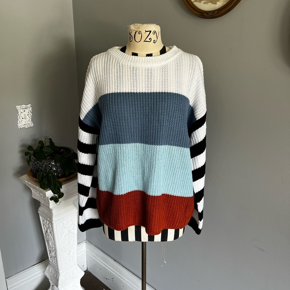 Adele B Color Block Sweater With Striped Sleeves … - image 1